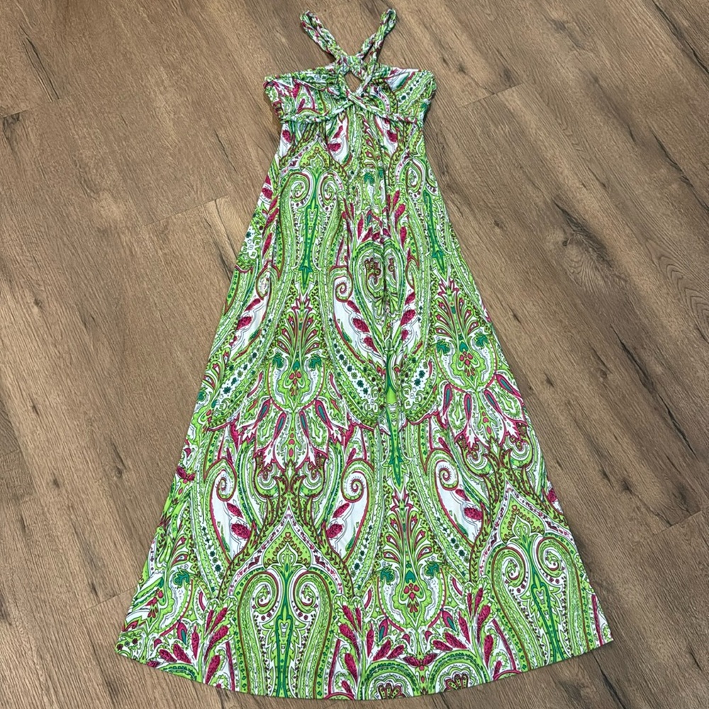 S-Twelve Green and Pink Floral Maxi Dress